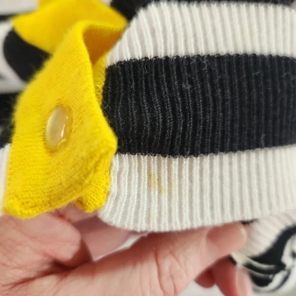 Red Button Cardigan Size L Yellow Block Black White Striped Long Sleeve *READ* - Picture 10 of 16